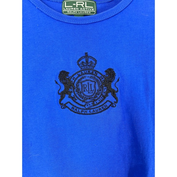 Lauren Active Ralph Lauren Embroidered Crest Blue Long Sleeve Cotton Shirt - Picture 3 of 6